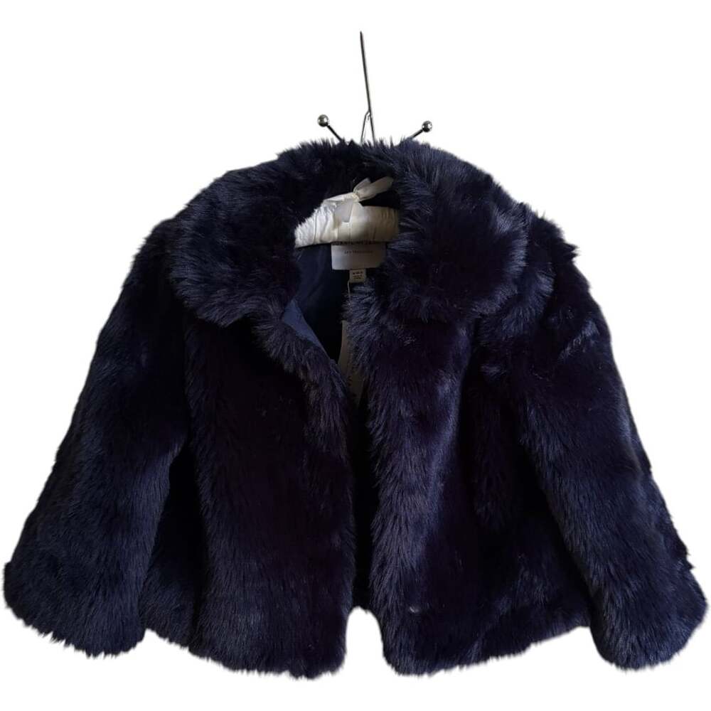 Janie And Jack Faux Fur Jacket Size 10 To 12 Navy Little Girls